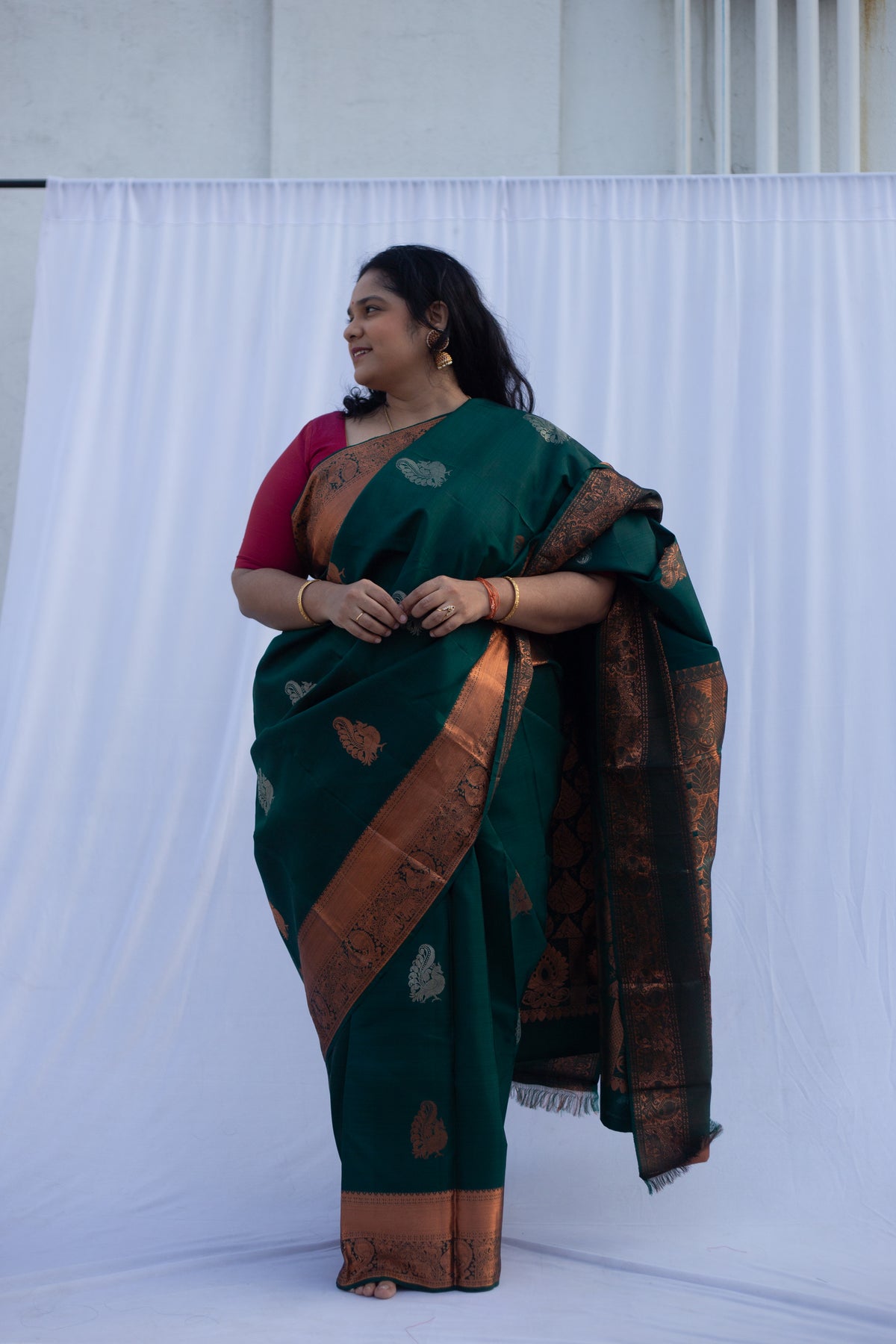 Bottle Green Copper Zari Sarees