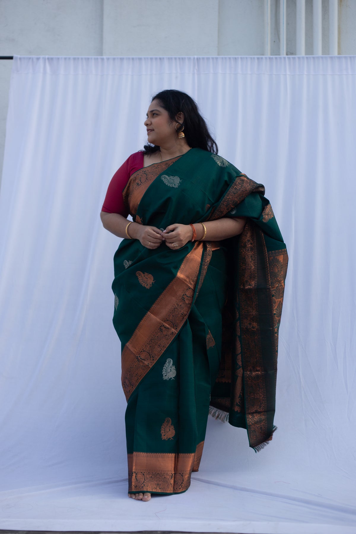 Bottle Green Copper Zari Sarees