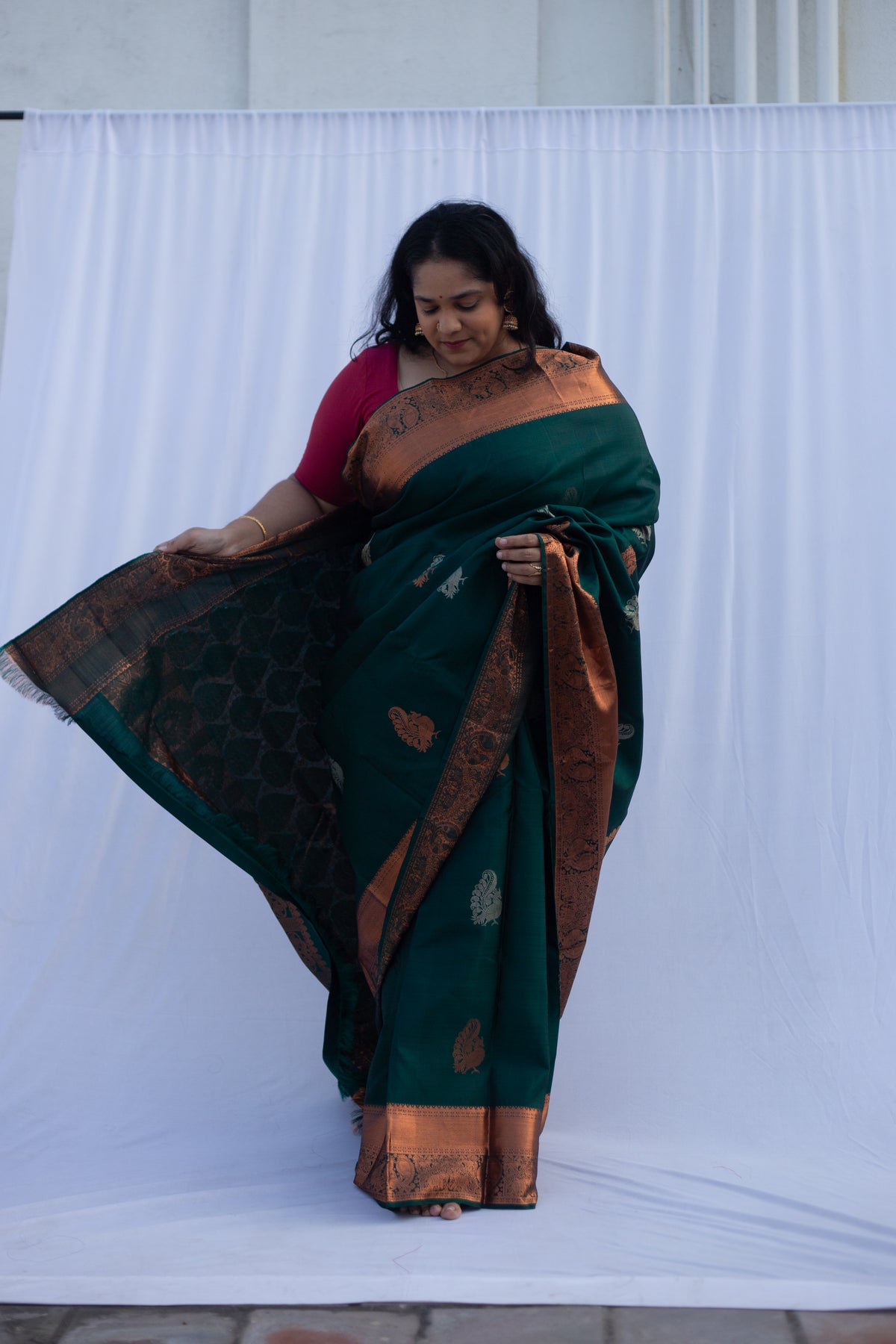 Bottle Green Copper Zari Sarees