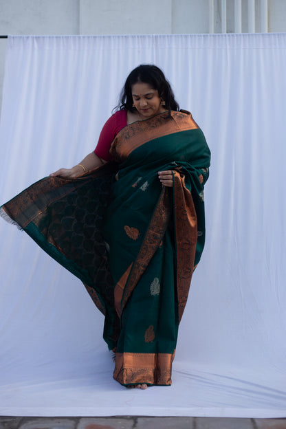 Bottle Green Copper Zari Sarees