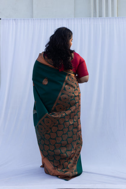 Bottle Green Copper Zari Sarees