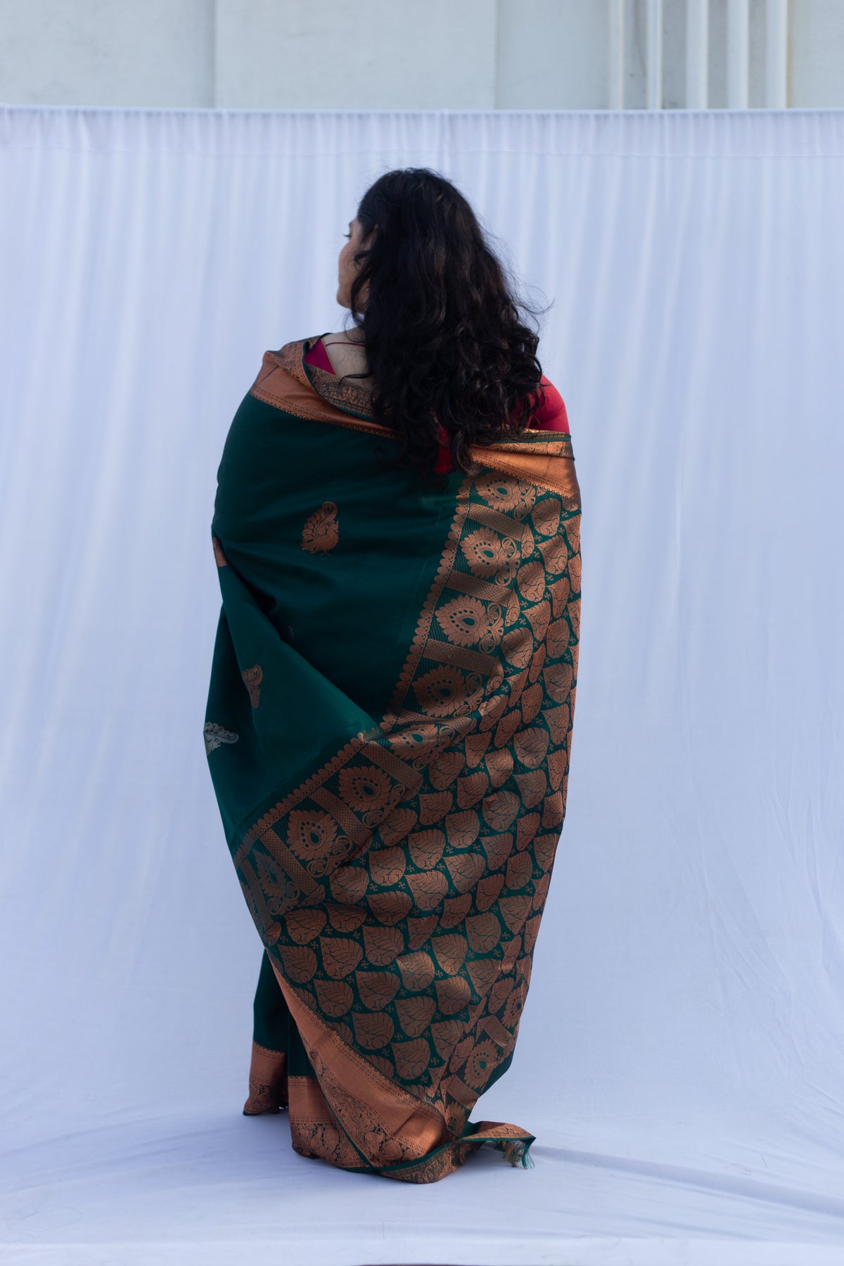Bottle Green Copper Zari Sarees