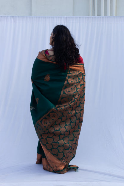 Bottle Green Copper Zari Sarees