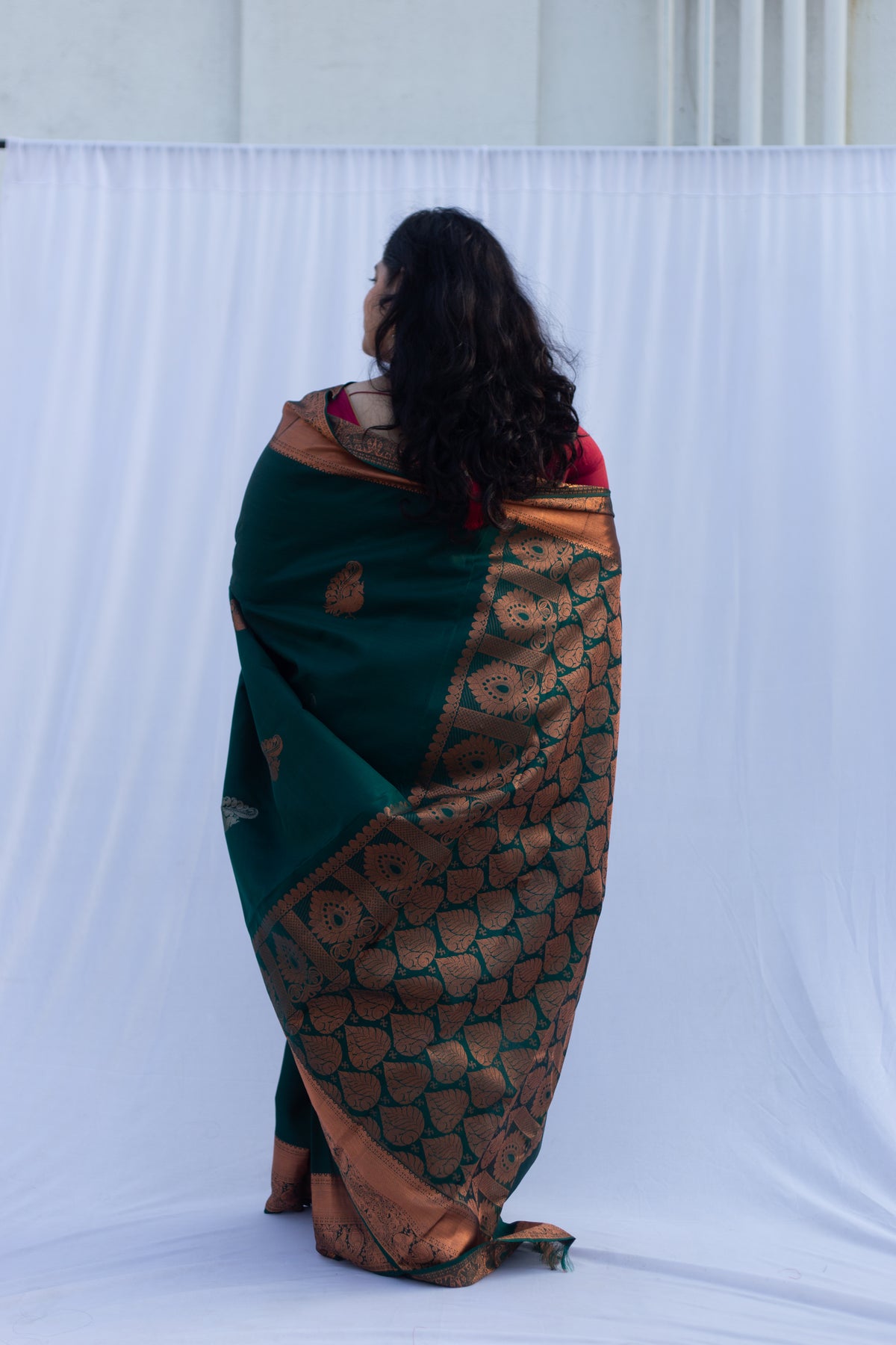 Bottle Green Copper Zari Sarees