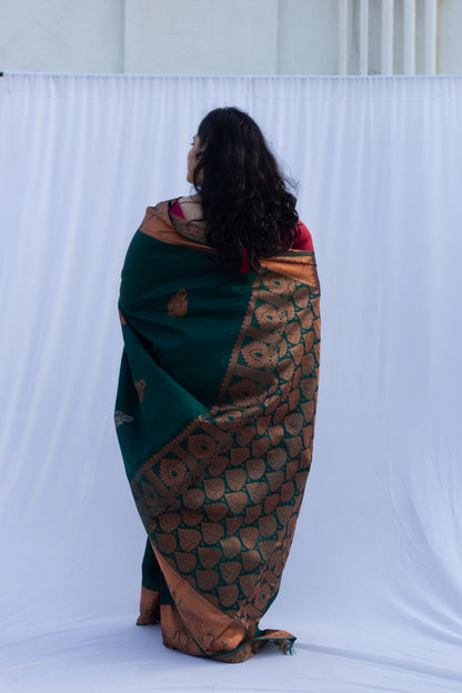 Bottle Green Copper Zari Sarees