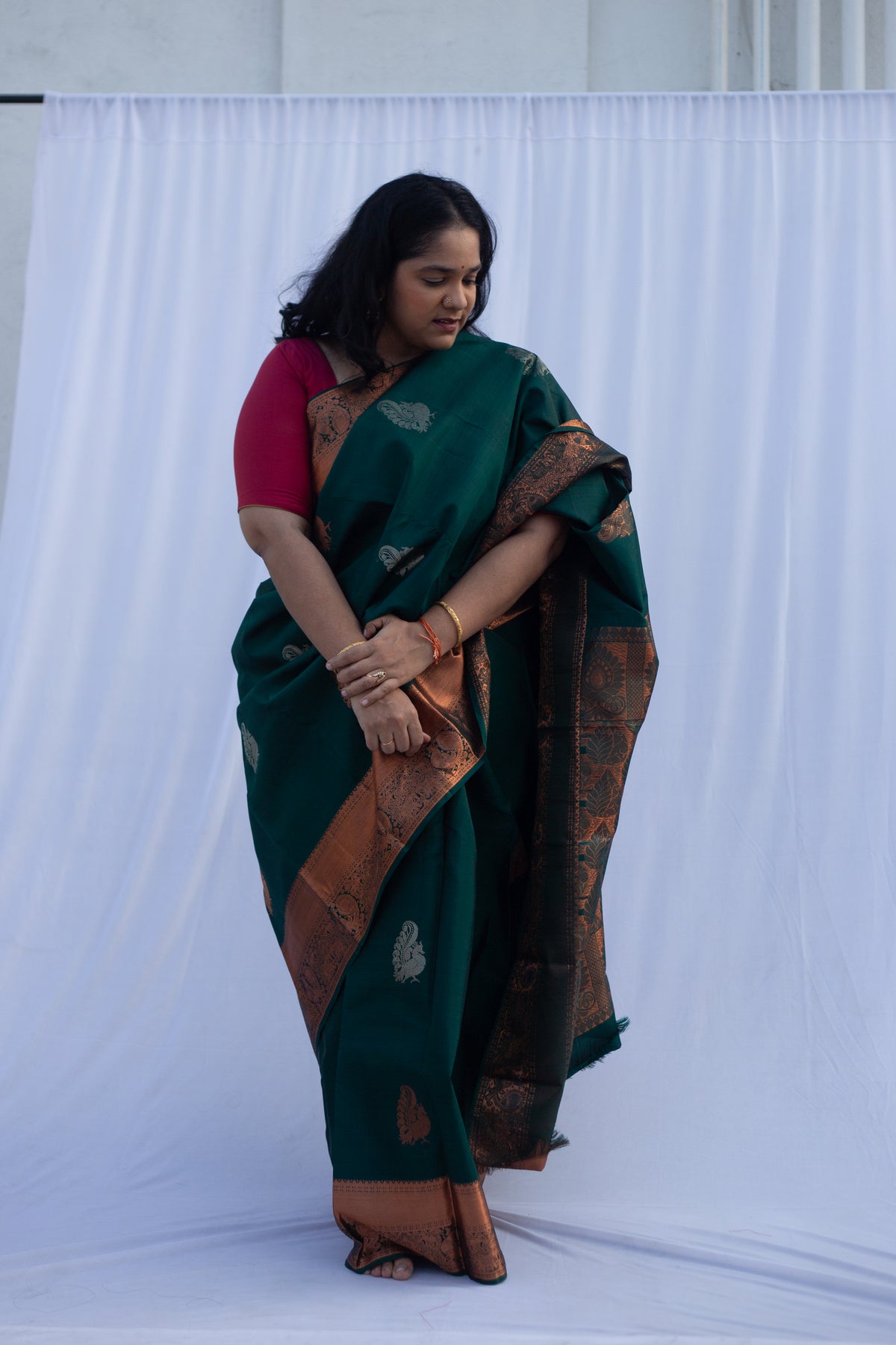 Bottle Green Copper Zari Sarees