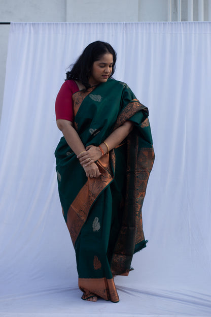 Bottle Green Copper Zari Sarees