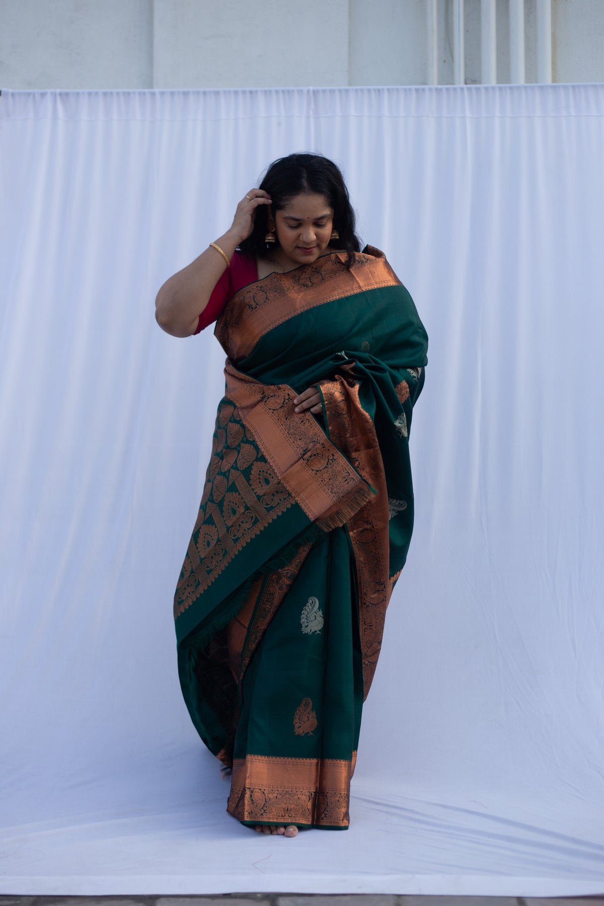 Bottle Green Copper Zari Sarees