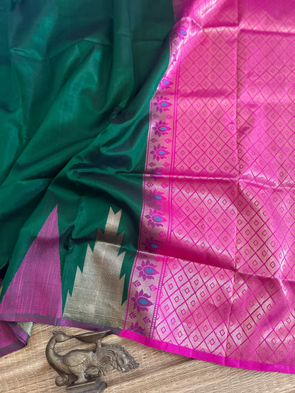 Bottle green with mittai pink thalampoo rekku border big - meenakari work