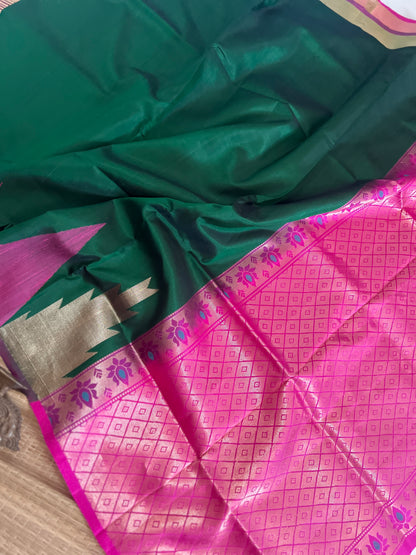 Bottle green with mittai pink thalampoo rekku border big - meenakari work