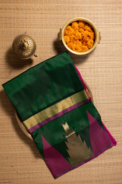 Bottle green with mittai pink thalampoo rekku border big - meenakari work
