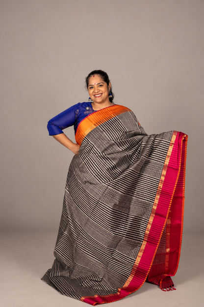 Mini Burberry Plaid Checks - Black & White -  Maheswari silk cotton