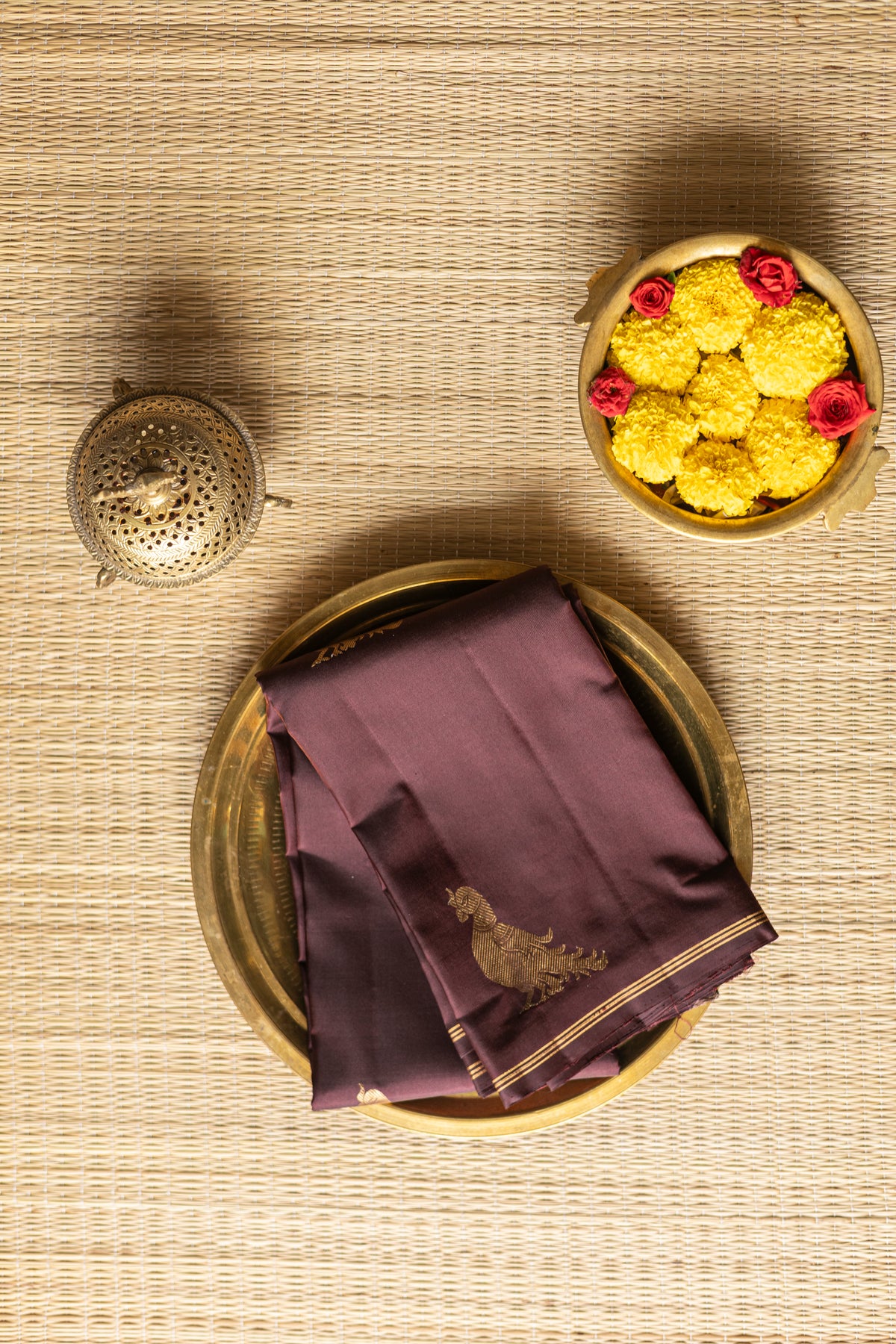 Coffee brown with self border - Parrot motifs
