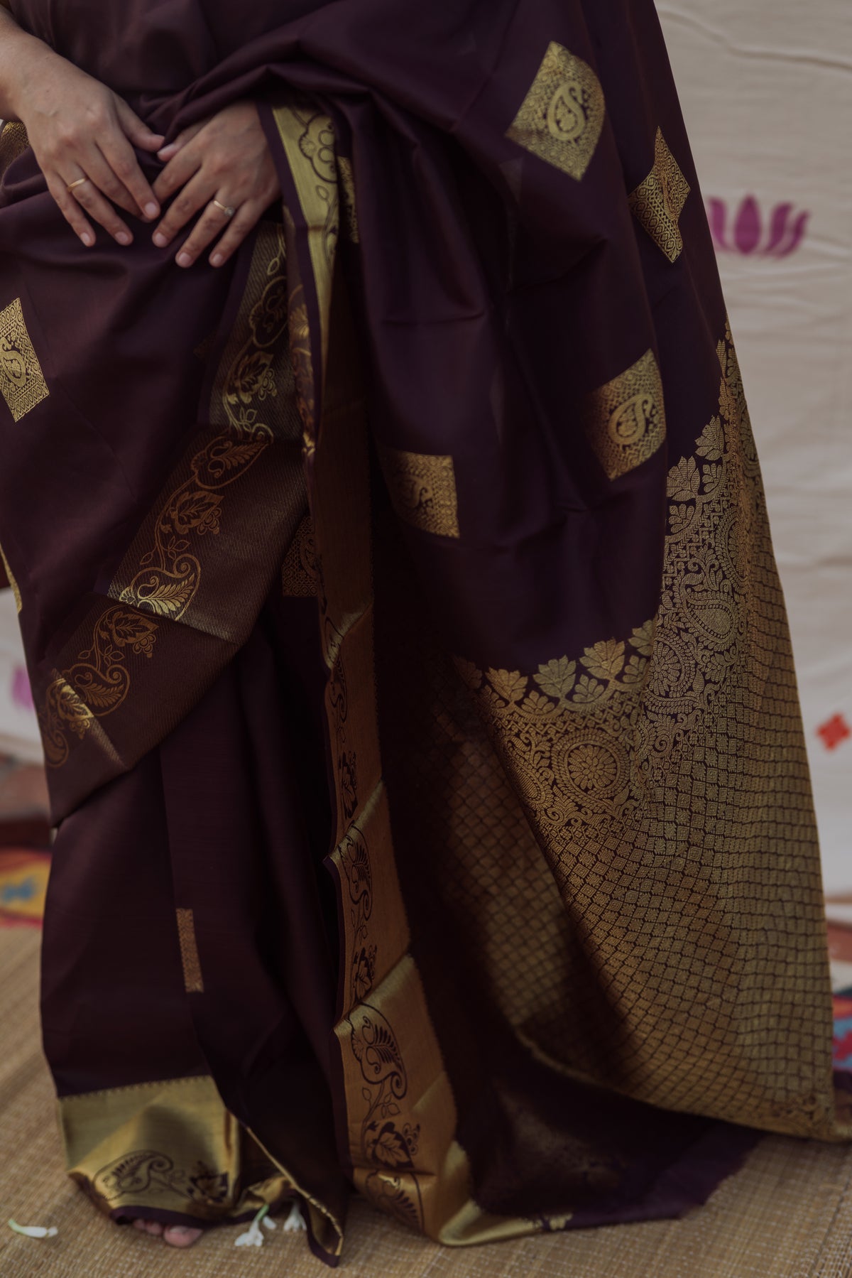 Coffee brown square buttas, mango border