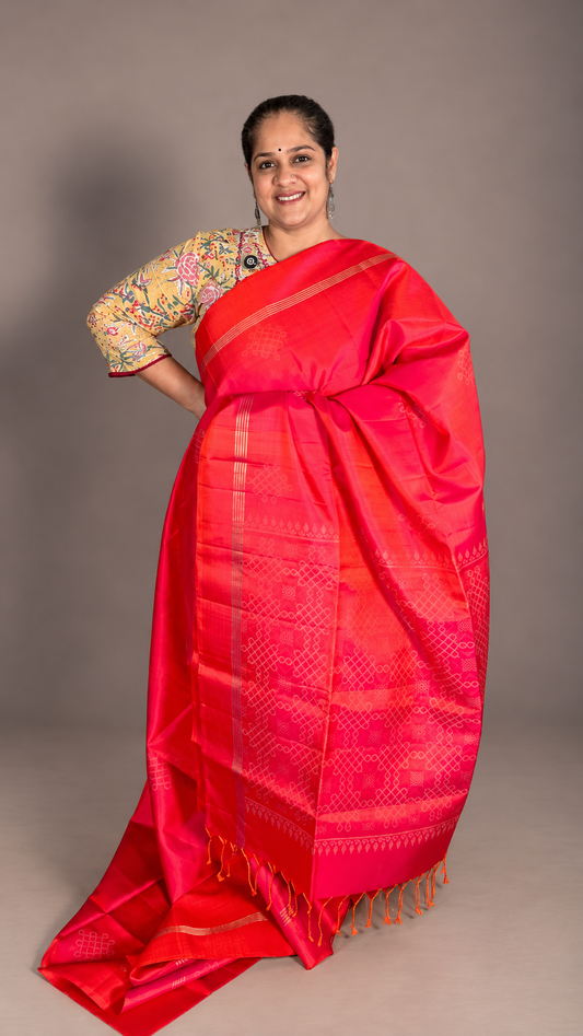 Signature Kolam Soft Silk- Pinking Orange