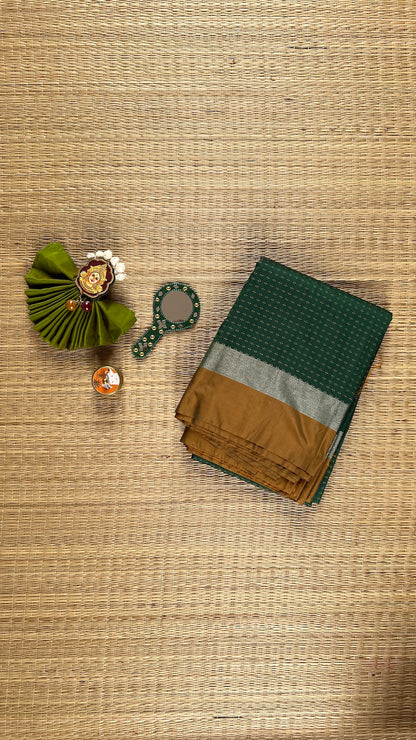 Bottle Green Arani Pattu Art Silk Saree with Olive & Plus Buttis