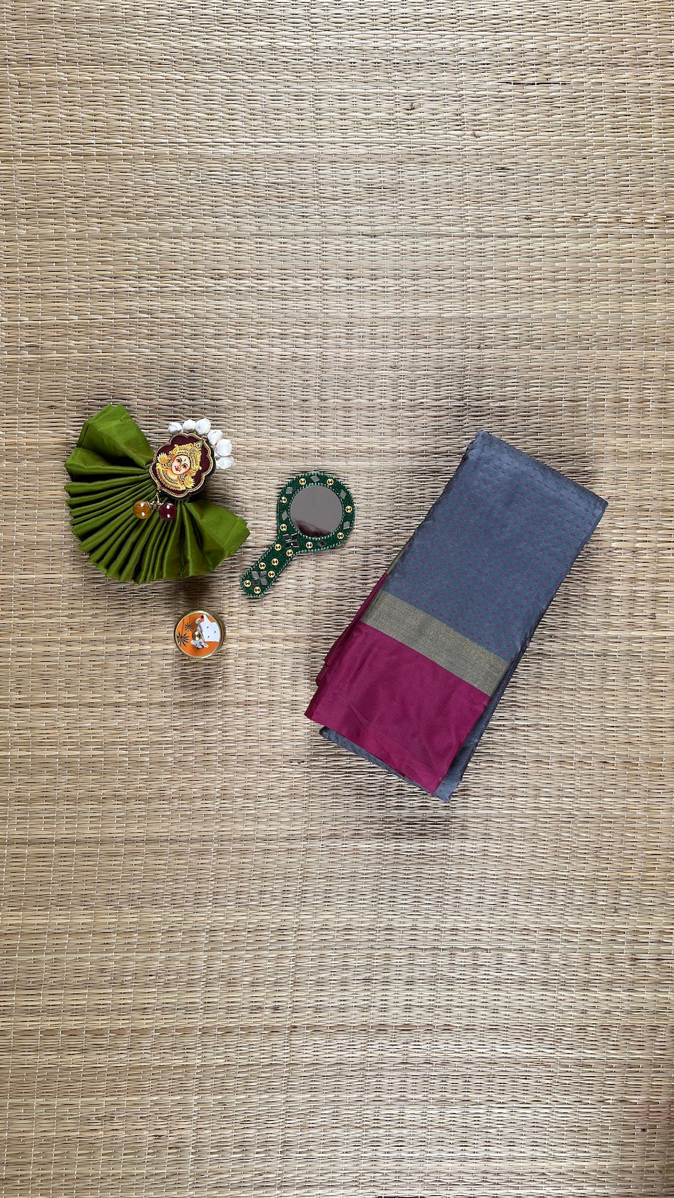 Elephant Grey Arani Pattu Art Silk Saree with Pink & Plus Buttis