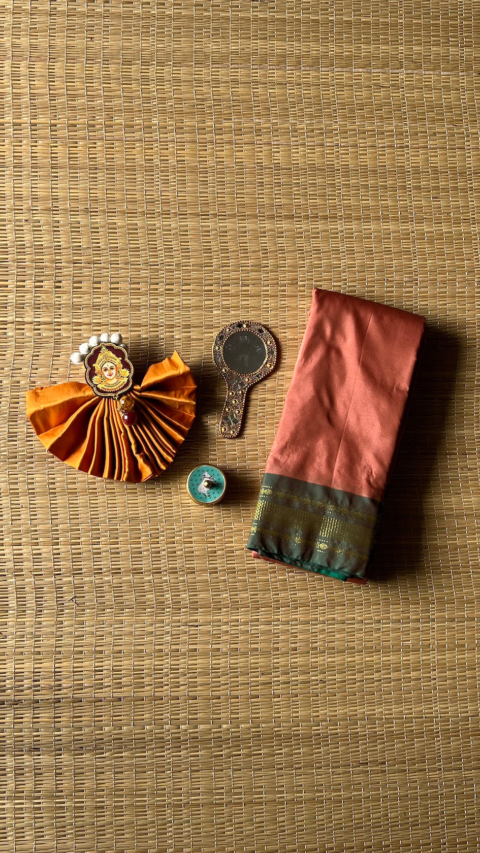 Light Copper Plain Arani Pattu Art Silk Saree with Military Green Border
