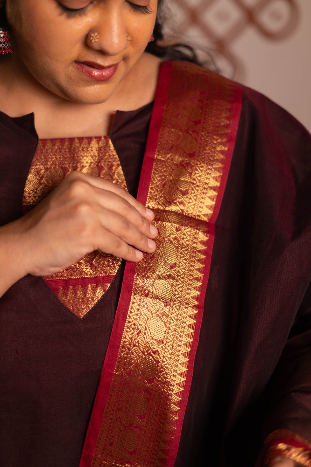 Coffee brown shade2 - Chettinad cotton A-Line kurta + dupatta