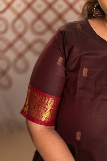 Coffee brown shade2 - Chettinad cotton A-Line kurta + dupatta