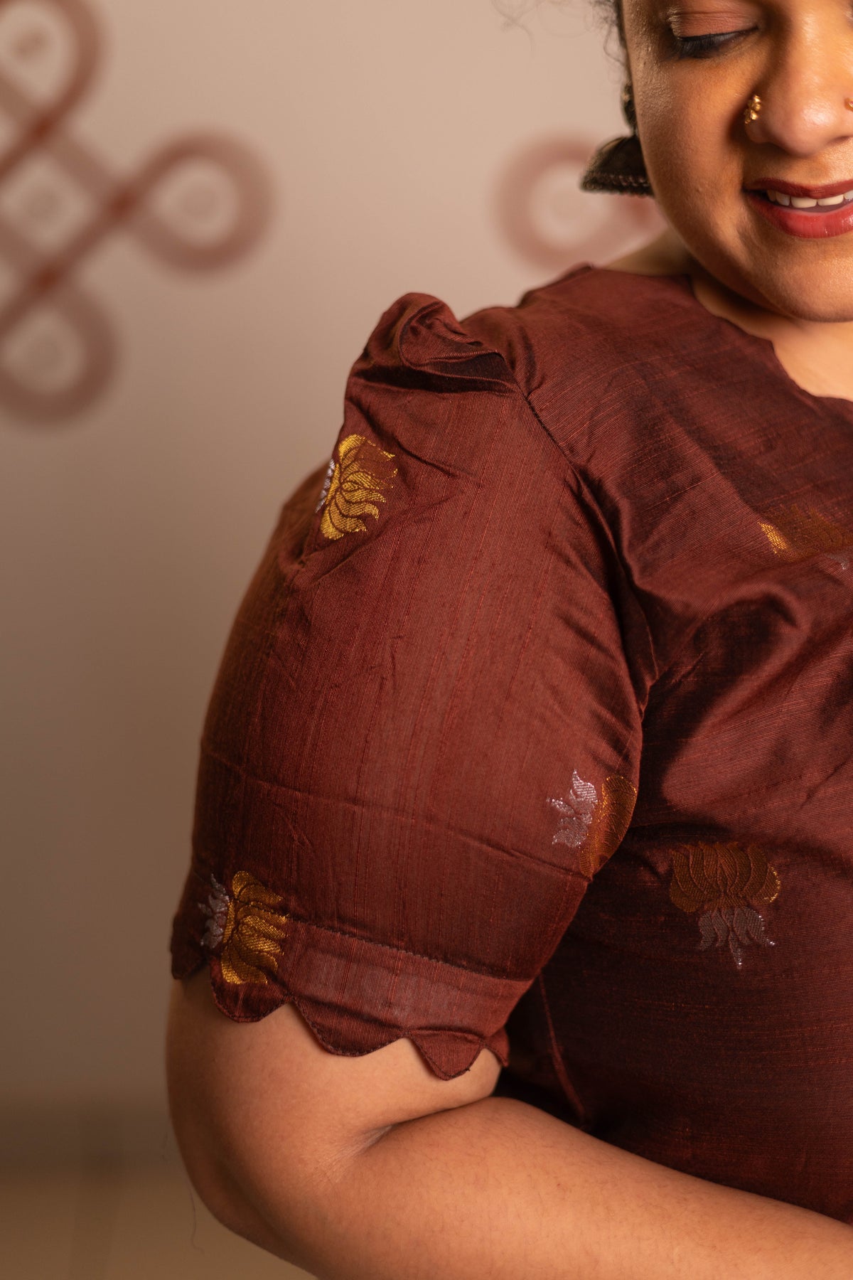 Coffee brown  raw silk with  sandal pichwai printed tussar dupatta