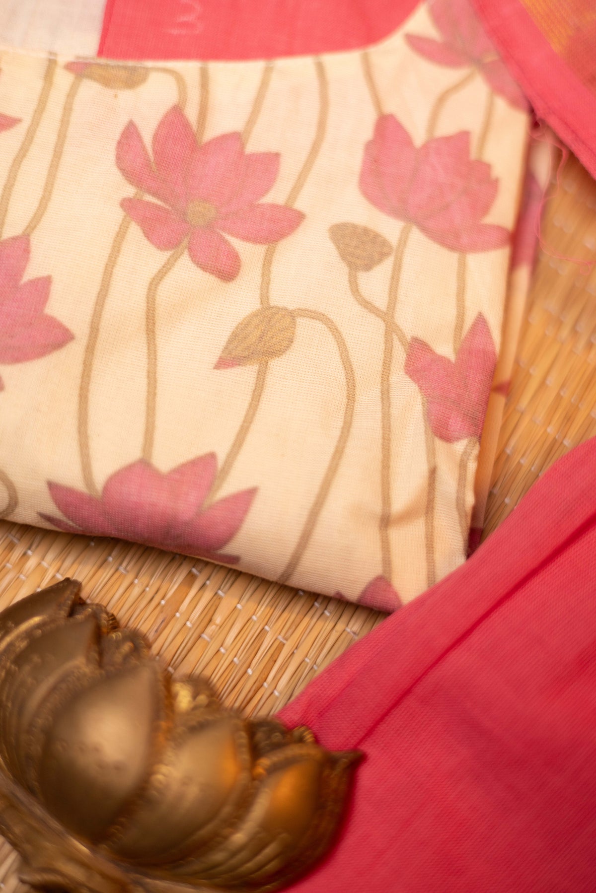 Half white with pink - Pure cotton kalamkari patchwork 3 pieces suit set