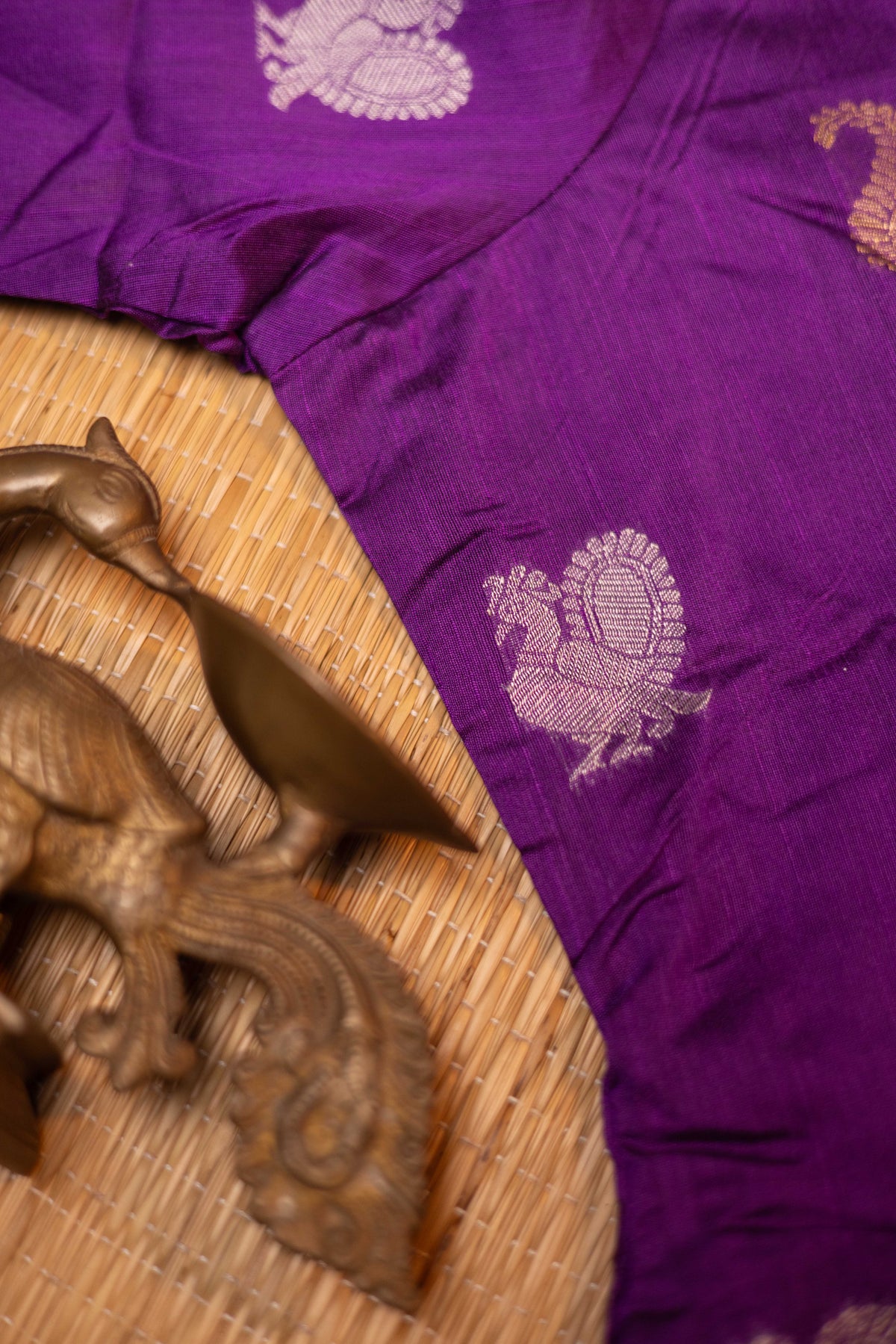 Purple festive raw silk A-Line kurta with pista kalamkari tussar silk duppatta