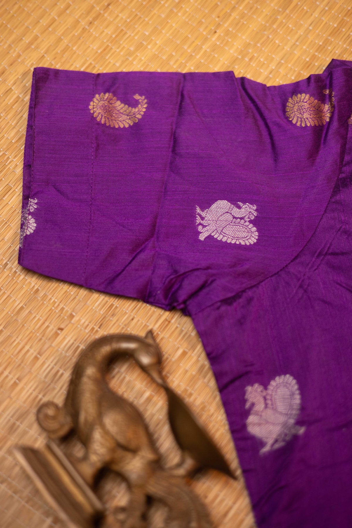 Purple festive raw silk A-Line kurta with pista kalamkari tussar silk duppatta