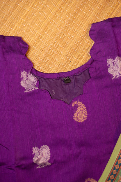 Purple festive raw silk A-Line kurta with pista kalamkari tussar silk duppatta