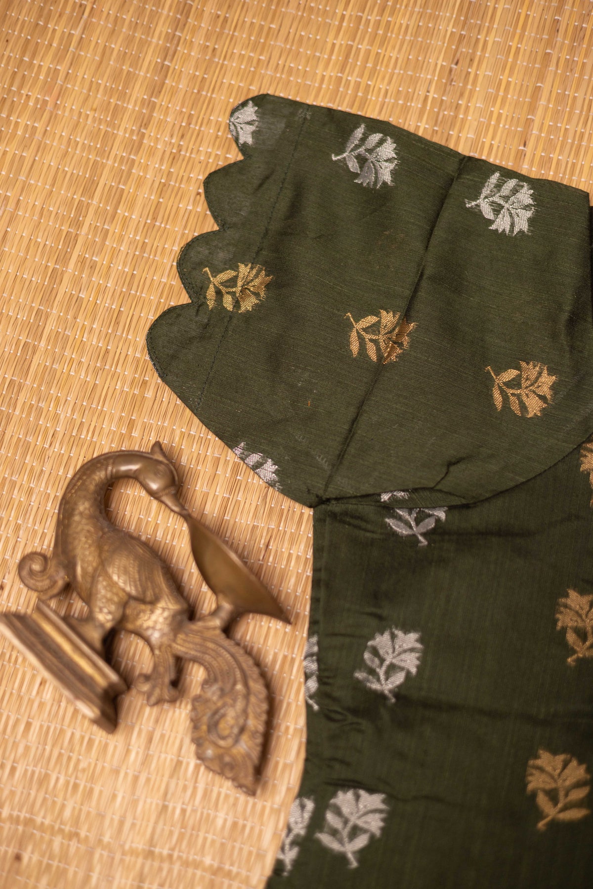 Dark green Raw silk 3 Pc suit set with  sandal tussar silk kalamkari duppatta