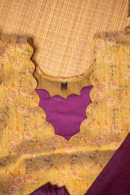 Cardomom Green tissue organza- 3 pieces suit set with purple raw silk dupatta