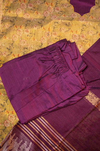 Cardomom Green tissue organza- 3 pieces suit set with purple raw silk dupatta
