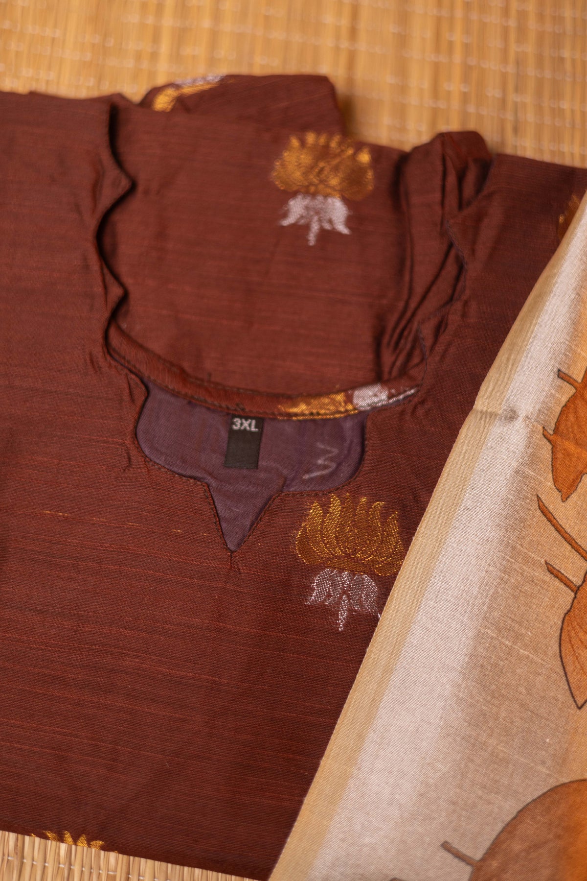 Coffee brown  raw silk with  sandal pichwai printed tussar dupatta