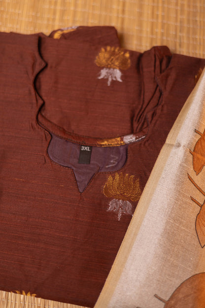 Coffee brown  raw silk with  sandal pichwai printed tussar dupatta