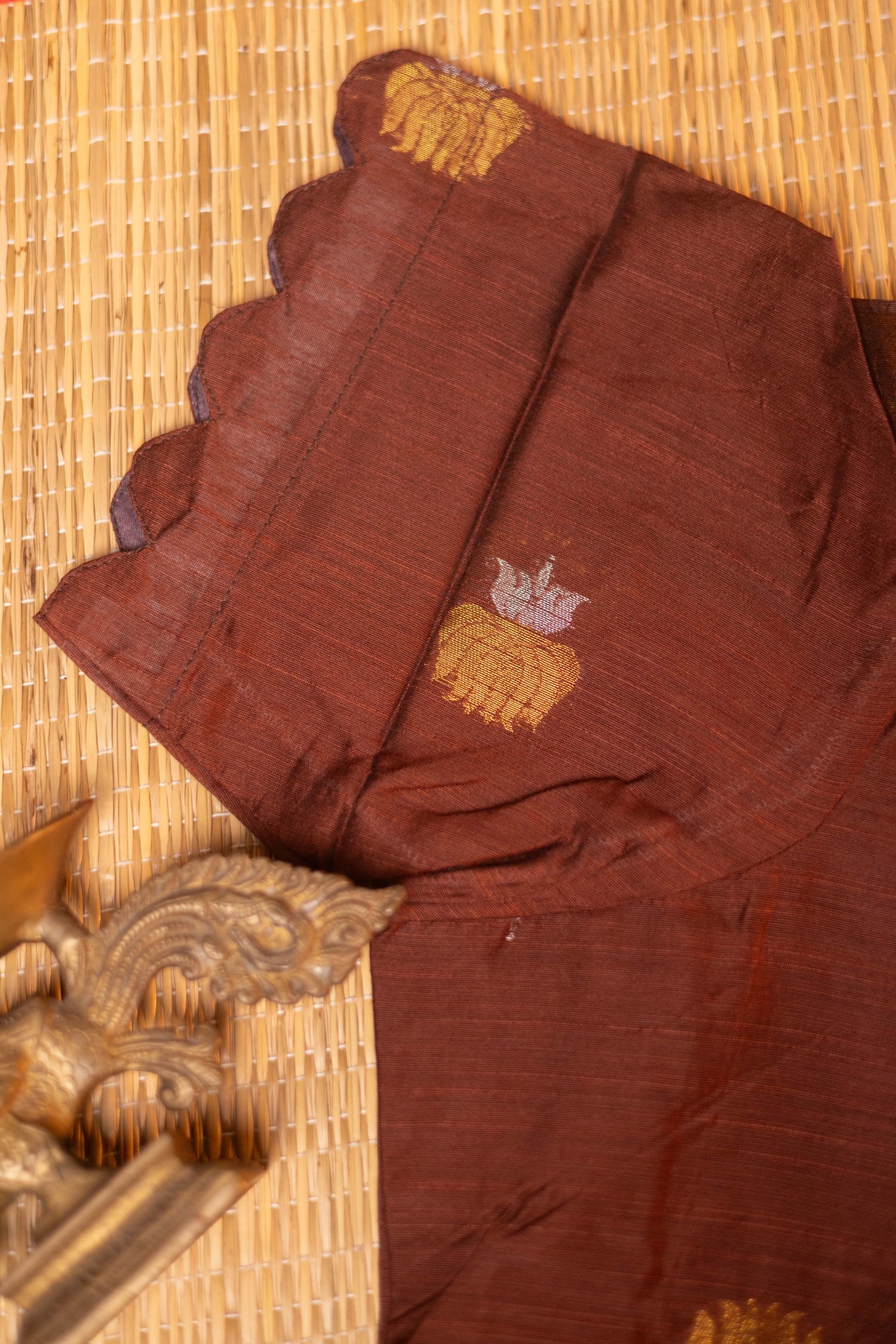 Coffee brown  raw silk with  sandal pichwai printed tussar dupatta