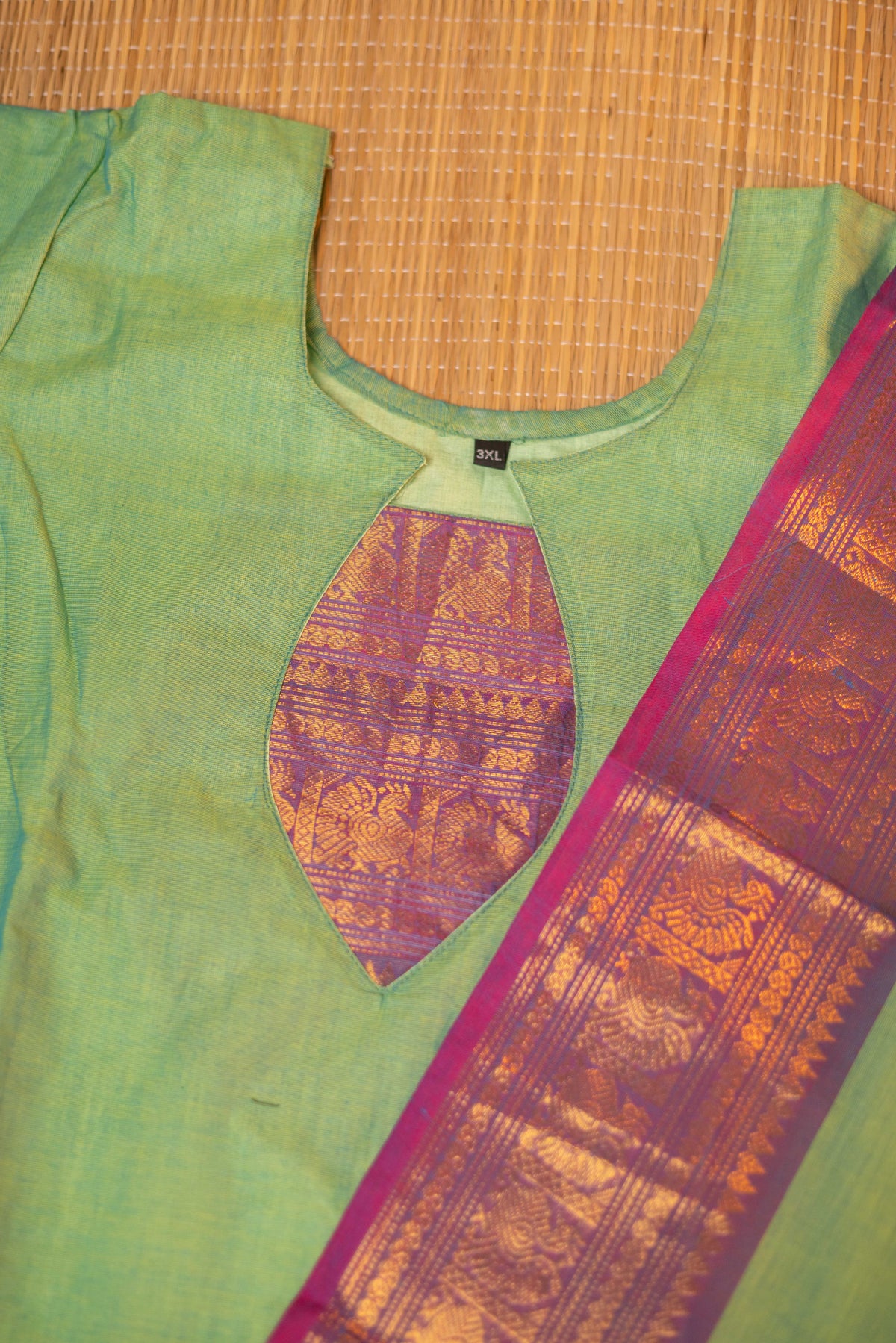 Pista Green- Chettinad cotton A-Line kurta + dupatta
