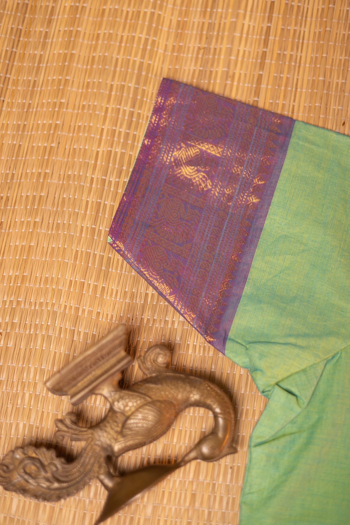 Pista Green- Chettinad cotton A-Line kurta + dupatta