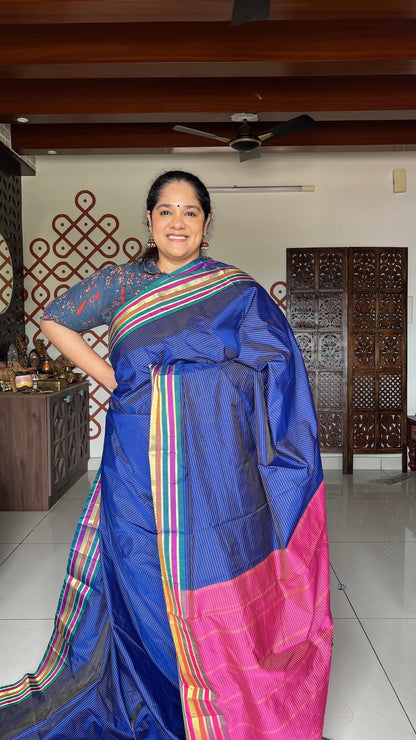 MS Blue Veldhari Stripes Art Silk Saree with Vadamalli Pallu