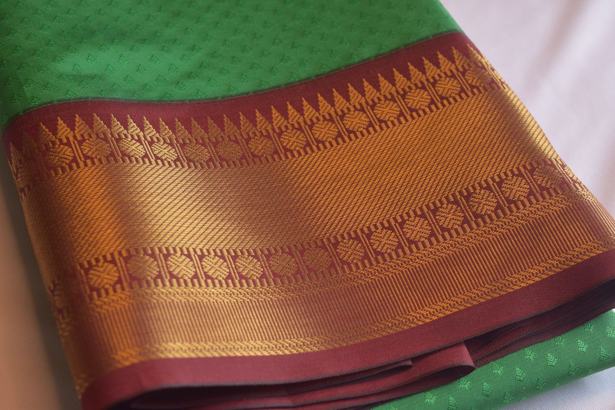 Dark Green & Brown Kanchipuram Semi Silk Saree
