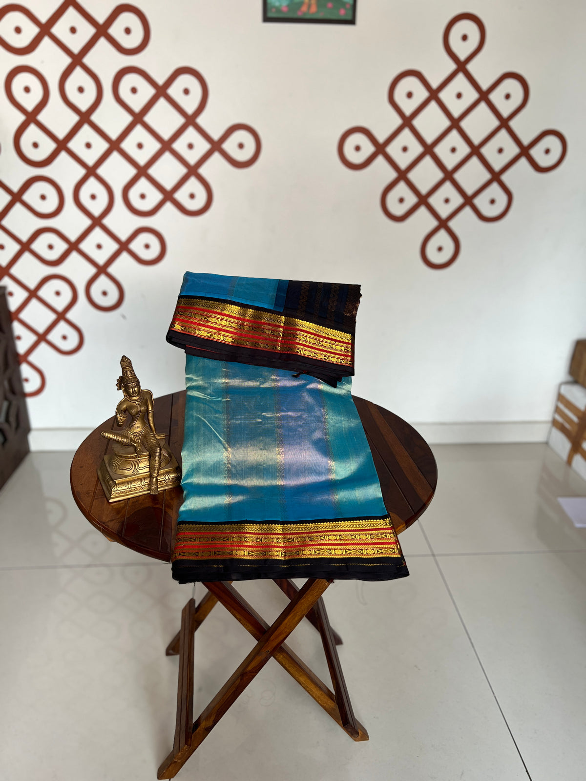Korvai  Multi coloured silk cotton-Ice Blue & Powder Blue , Rosemilk Pink with coffee brown pallu