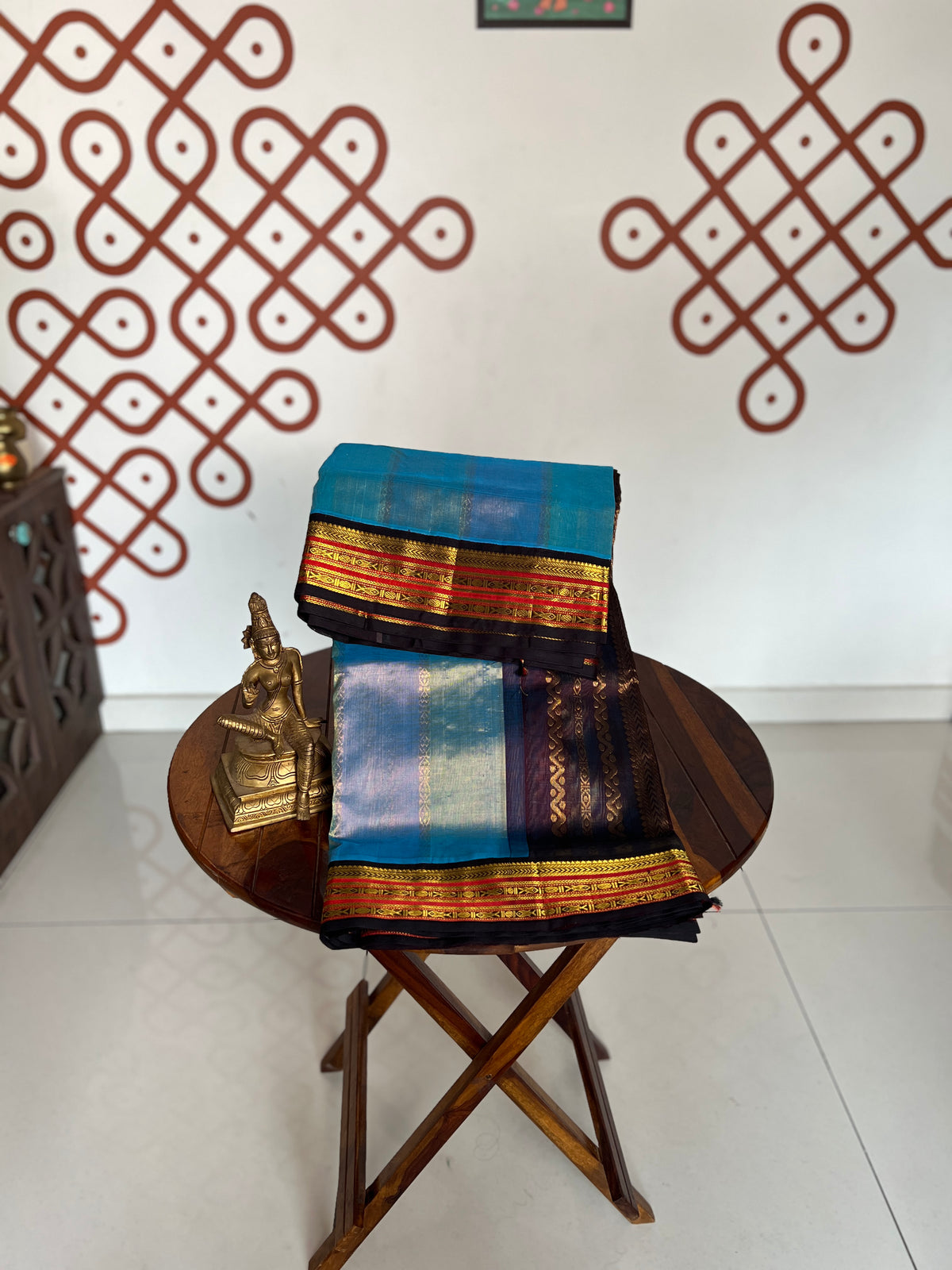 Korvai  Multi coloured silk cotton-Ice Blue & Powder Blue , Rosemilk Pink with coffee brown pallu