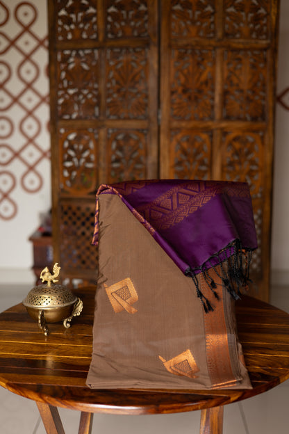 Chocolate Cocoa Semi Soft Silk Saree with Purple Pallu