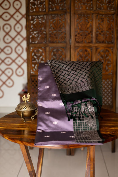 Lilac Semi Soft Silk Saree with Emerald Green Pallu