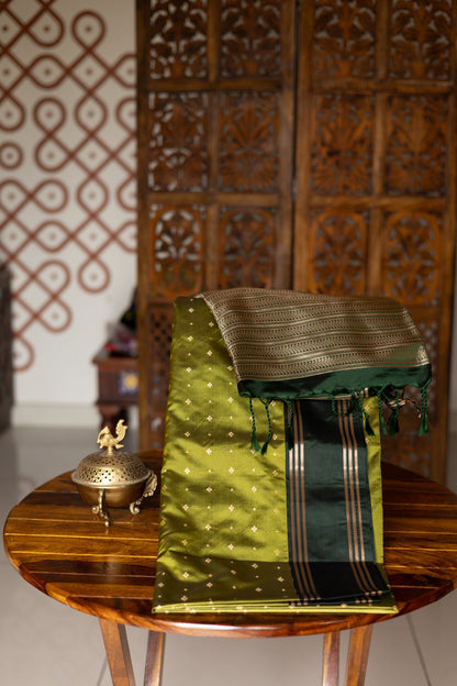 Olive Green Semi Soft Silk Saree with Bottle Green Pallu