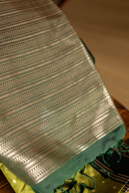 Olive Green Semi Soft Silk Saree with Bottle Green Pallu