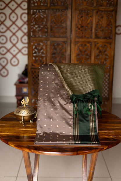 Mauve Semi Soft Silk Saree with Bottle Green Pallu