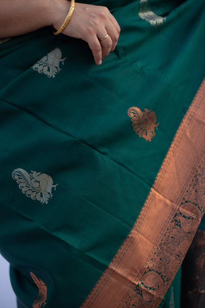 Bottle Green Copper Zari Sarees