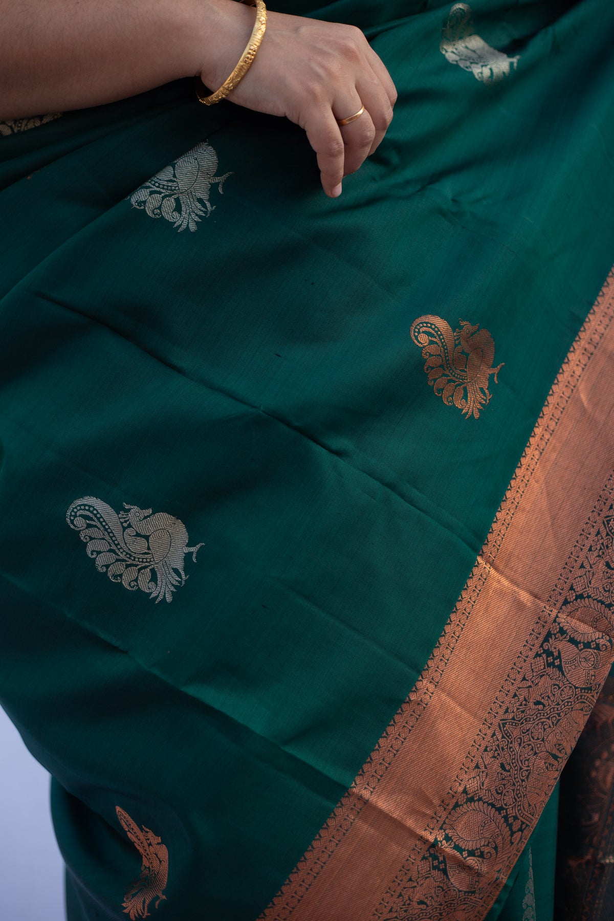 Bottle Green Copper Zari Sarees