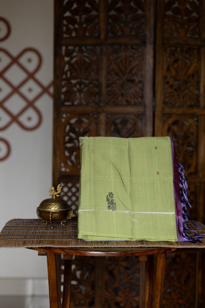 Pastel Green Chinnalampattu Saree with Dual Shade Purple & Lavender