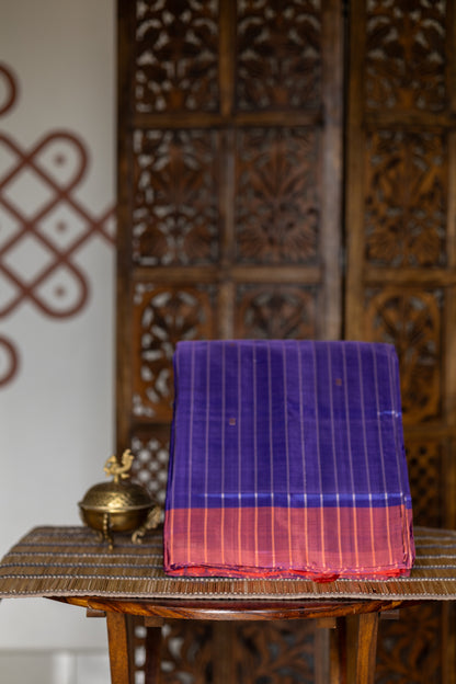 Royal Blue Chinnalampattu Saree with Kanagambaram Orange